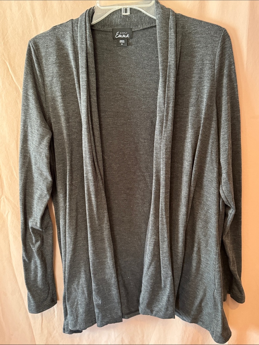 Simply Emma Dark Gray Open-Front Draped Cardigan